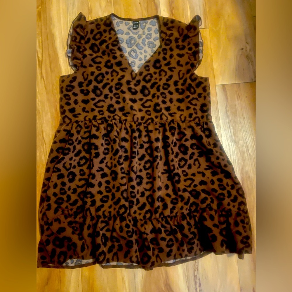 SHEIN leopard print baby doll dress women’s size small.